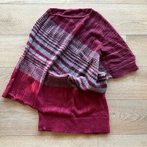 Women's Striped Ribbed Knit Sweater - Burgundy and Gray